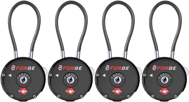 Forge Quality TSA Approved Luggage Locks for Travel Accessories, Suitcase, Pelican case, Ammo Boxes, Set Your own Combination, Zinc Alloy Body-Cable Black 4 Locks - Image 1