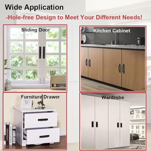 DHVSAM Adhesive Cabinet Handles, Self-Stick Instant Cabinet Handles Alloy No Drilling Push Pull Handles Helper for Kitchen Cabinet Drawer Window Sliding Closet (Black, 2 Pcs) - Image 5