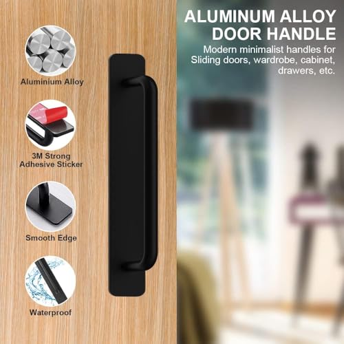 DHVSAM Adhesive Cabinet Handles, Self-Stick Instant Cabinet Handles Alloy No Drilling Push Pull Handles Helper for Kitchen Cabinet Drawer Window Sliding Closet (Black, 2 Pcs) - Image 3