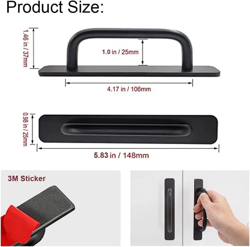 DHVSAM Adhesive Cabinet Handles, Self-Stick Instant Cabinet Handles Alloy No Drilling Push Pull Handles Helper for Kitchen Cabinet Drawer Window Sliding Closet (Black, 2 Pcs) - Image 2