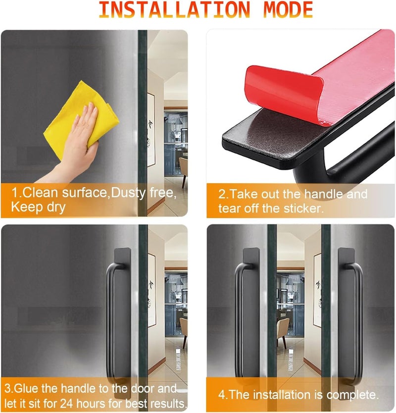 DHVSAM Adhesive Cabinet Handles, Self-Stick Instant Cabinet Handles Alloy No Drilling Push Pull Handles Helper for Kitchen Cabinet Drawer Window Sliding Closet (Black, 2 Pcs) - Image 4