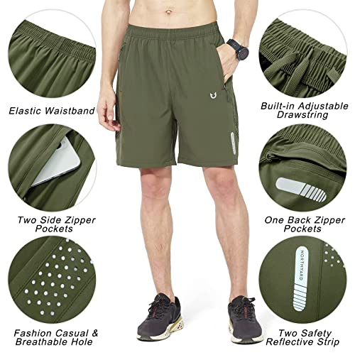 NORTHYARD Men's Athletic Running Shorts Quick Dry Workout Shorts 7"/ 5"/ 9" Lightweight Sports Gym Basketball Shorts Hiking Exercise ArmyGreen M - Image 4