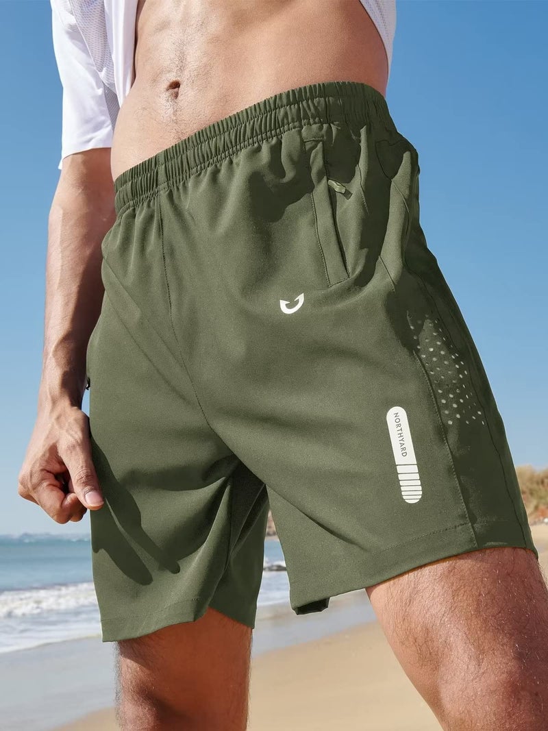 NORTHYARD Men's Athletic Running Shorts Quick Dry Workout Shorts 7"/ 5"/ 9" Lightweight Sports Gym Basketball Shorts Hiking Exercise ArmyGreen M - Image 2