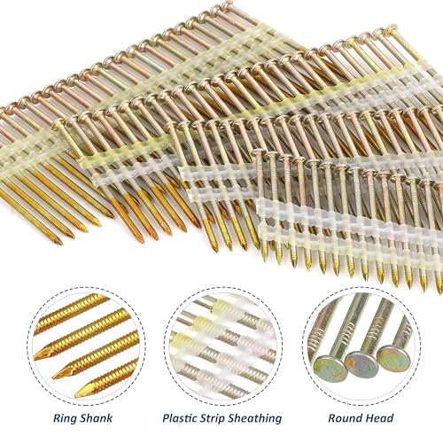 HW HAMWOO Framing Nails,21°Round Head Nail Pack,1000-Pack (2"- 250Pcs,2-1/2"- 250Pcs,3"- 250Pcs, 3-1/2"- 250Pcs),Galvanized Nail,Ring Shank - Image 5