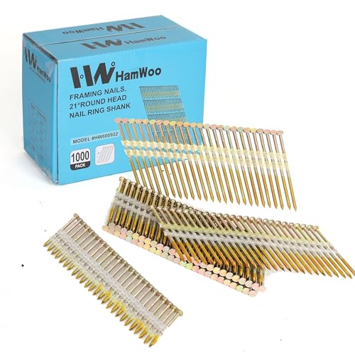HW HAMWOO Framing Nails,21°Round Head Nail Pack,1000-Pack (2"- 250Pcs,2-1/2"- 250Pcs,3"- 250Pcs, 3-1/2"- 250Pcs),Galvanized Nail,Ring Shank - Image 3