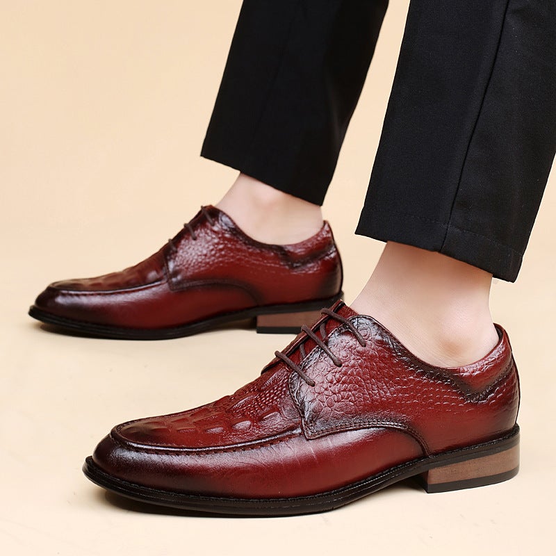 6695 Men'S And Women'S Hollow-Out Leather Shoes Low-Top Genuine Leather Crocodile Pattern Craft Face Hole Casual Shoes Wooden Base Single-Layer Shoes - Image 4