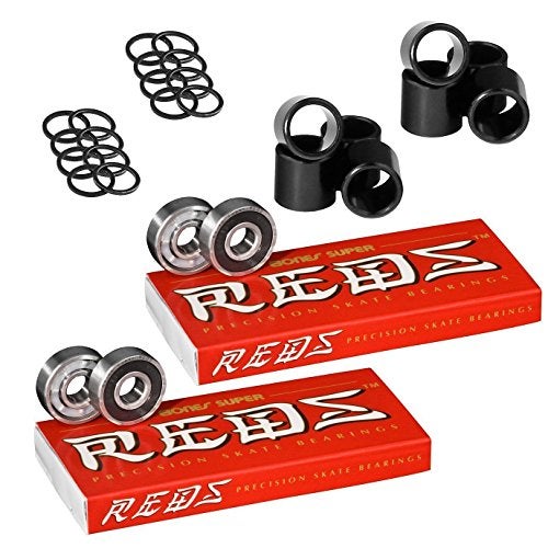 beseloa Bones Super Reds Skateboard Bearings, 2 x 8 Packs w/Spacers and Washers - Image 2