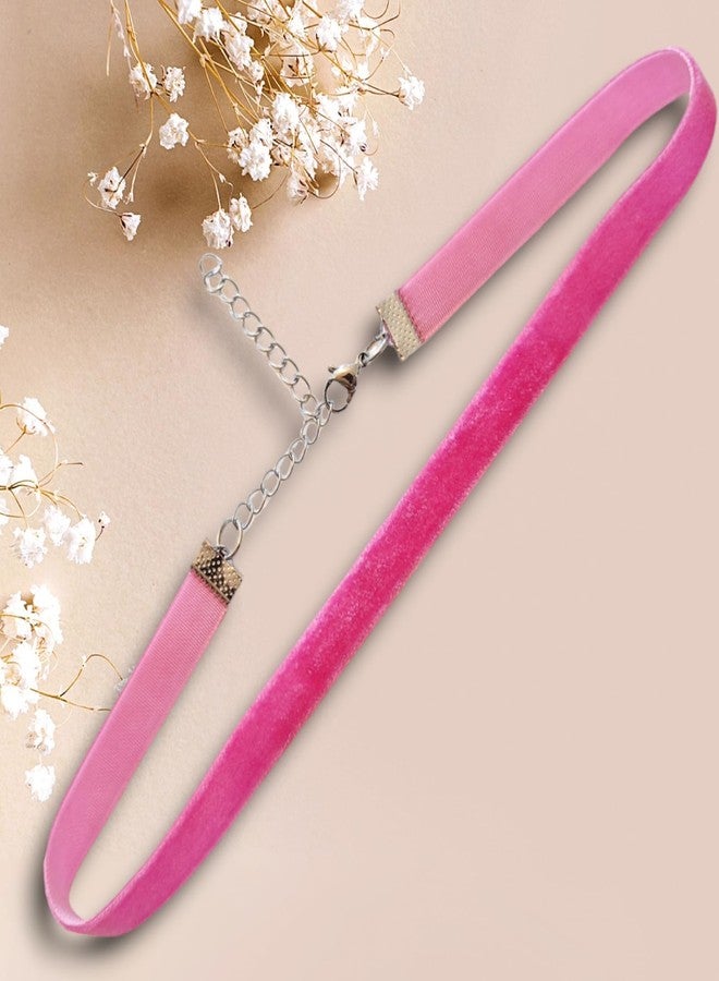 Chic Crystals (Pink) Classic Thin Handmade Velvet choker, Vintage Necklace for Women with Extension, Perfect for Christmas, Halloween, Valentine's Day, Birthday, prom and or Everyday wear - Image 2