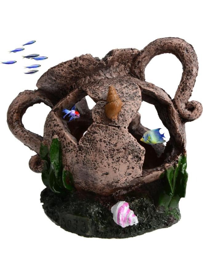 B&K وعاء مزهرية مكسورة سمكة جمبري يختبئ كهف حوض السمك زخرفة ديكور - Image 1