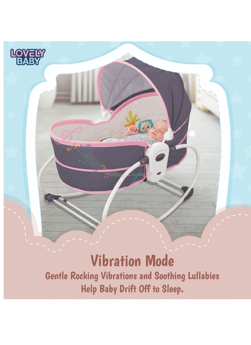 Lovely Baby - Lovely Baby 5 In 1 Rocker & Bassinet LB 6033 Versatile Baby Sleepers w/ Adjustable Canopy, for Newborns to 3 Years Old – Includes Travel Bassinet, Napper, & Cozy Seat Modes - Pink - Image 1