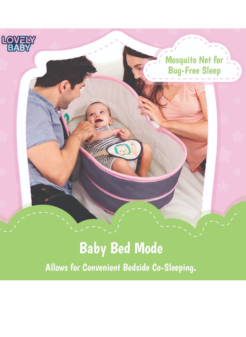 Lovely Baby - Lovely Baby 5 In 1 Rocker & Bassinet LB 6033 Versatile Baby Sleepers w/ Adjustable Canopy, for Newborns to 3 Years Old – Includes Travel Bassinet, Napper, & Cozy Seat Modes - Pink - Image 1