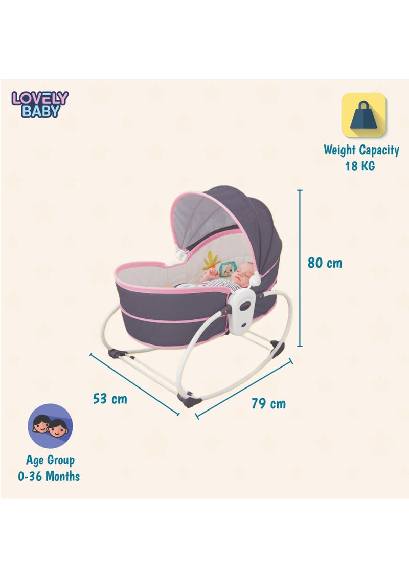 Lovely Baby - Lovely Baby 5 In 1 Rocker & Bassinet LB 6033 Versatile Baby Sleepers w/ Adjustable Canopy, for Newborns to 3 Years Old – Includes Travel Bassinet, Napper, & Cozy Seat Modes - Pink - Image 1