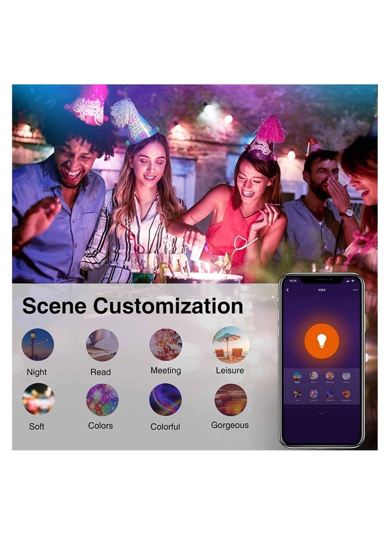 Led Smart Bulb, Rgb Color-changing Wifi Bulb, Compatible with Alexa and Google Home Assistant, No Hub Required, Suitable for Home Decoration, Bedroom, Stage, Party, Etc. (4 Packs)