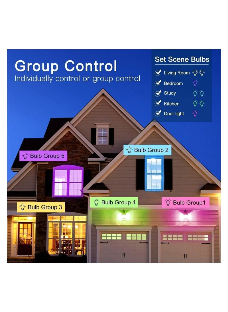 Led Smart Bulb, Rgb Color-changing Wifi Bulb, Compatible with Alexa and Google Home Assistant, No Hub Required, Suitable for Home Decoration, Bedroom, Stage, Party, Etc. (4 Packs)