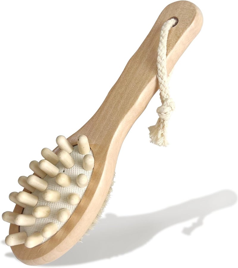 Jaasuee Dry Body Brush for Lymphatic Support Cellulite Massage Natural Bristle Skin Exfoliator for Back Legs and Feet Body Scrub for Ingrown Hair and Skin Bumps - Image 1