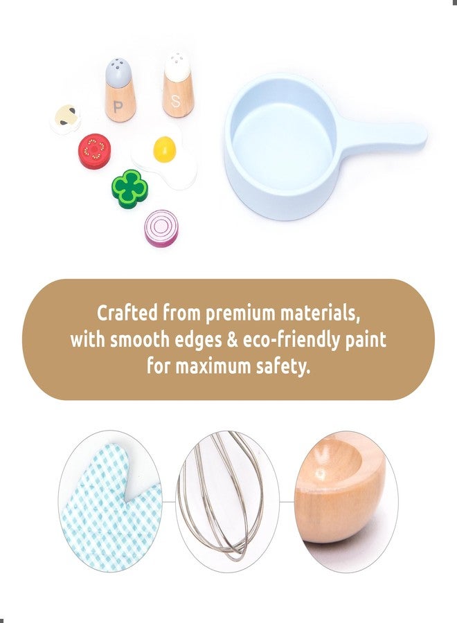 UMU® Wooden Kids Cooking Set - 18-Piece Pretend Play Kitchen Toy with Pots, Pans, Play Food, Utensils, Apron & Chef Hat - Montessori Role Play Set for Toddlers and Children Age 3 4 5 Years - Image 2