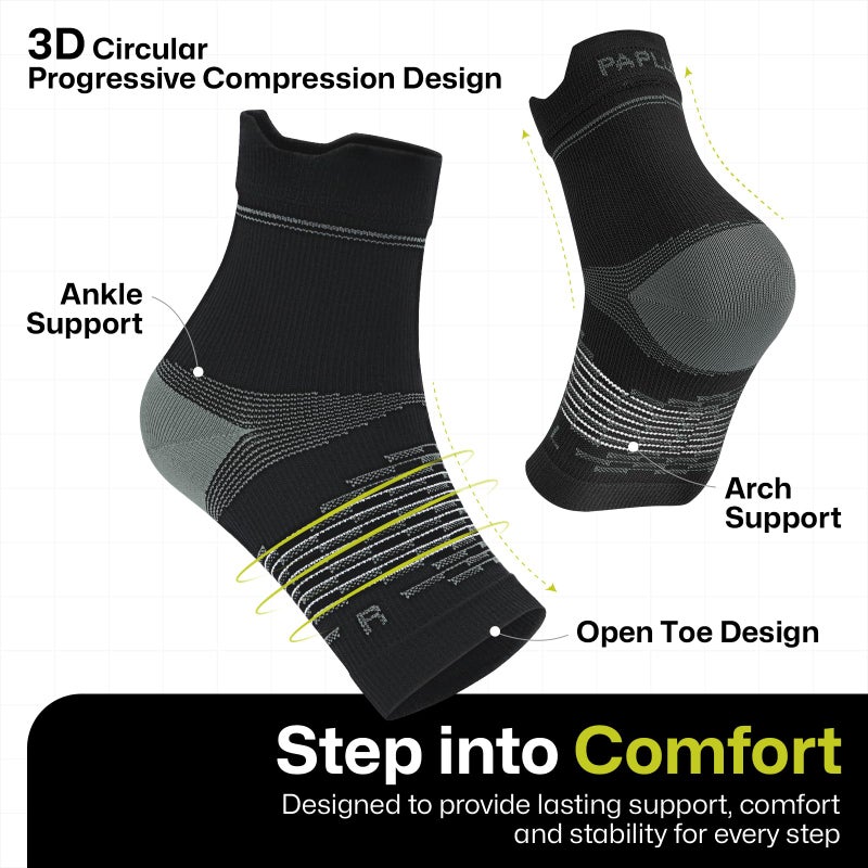 PAPLUS 3 Pairs Plantar Fasciitis Socks Women & Men - Ankle Compression Sleeve for Sprained Ankle, Heel Spur & Arch Support - Foot Brace for Achilles Tendonitis Relief, Arthritis Pain - Image 3