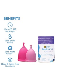 Dada DADA Reusable Menstrual Cups for Women - Odour & Rash Free, 100% Medical Grade Silicone, Leak-Proof, 8-10 Hours Protection, Pack of 2 (Large & Medium Sizes)  - Image 2