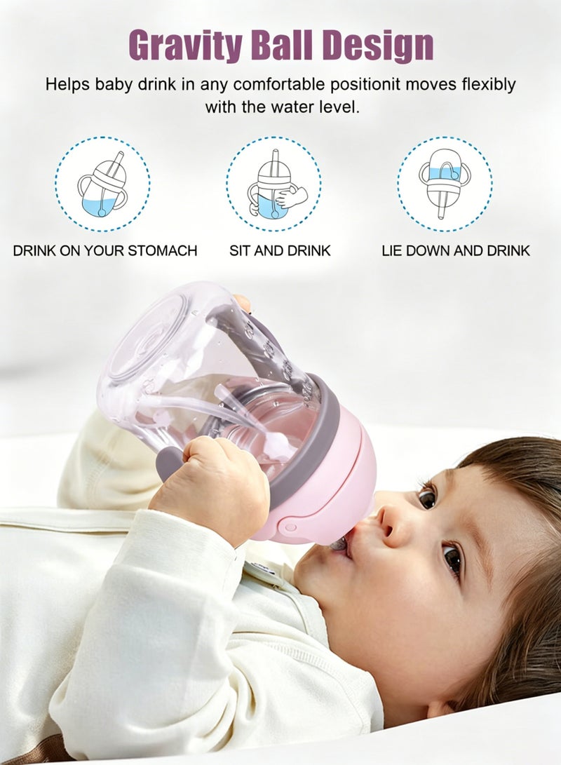 Amanli 2-Pcs Baby Sippy Cups For 6 Months +, 250ml Baby Cup with Weighted Straw and Easy Grip Handles, Kids Water Bottle with Simple Flip Lid, 360 Degree Spill Proof Toddler Cup - Image 4