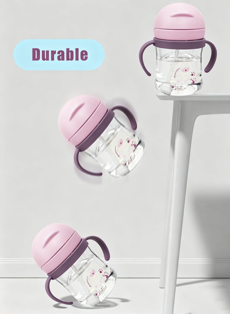 Amanli 2-Pcs Baby Sippy Cups For 6 Months +, 250ml Baby Cup with Weighted Straw and Easy Grip Handles, Kids Water Bottle with Simple Flip Lid, 360 Degree Spill Proof Toddler Cup - Image 3