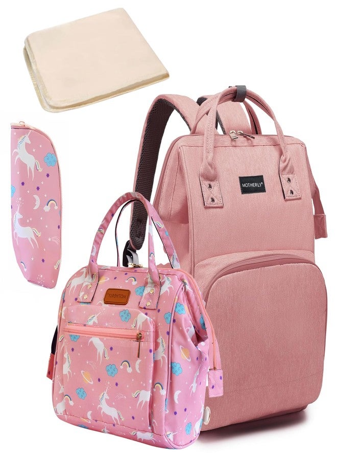 موذرلي حقيبة حفاضات يومية متعددة الاستخدامات للأمهات أثناء السفر - تتضمن ملحقات | حقيبة حمل للمواليد الجدد | حقيبة أطفال للأم (لون وردي) - Image 1