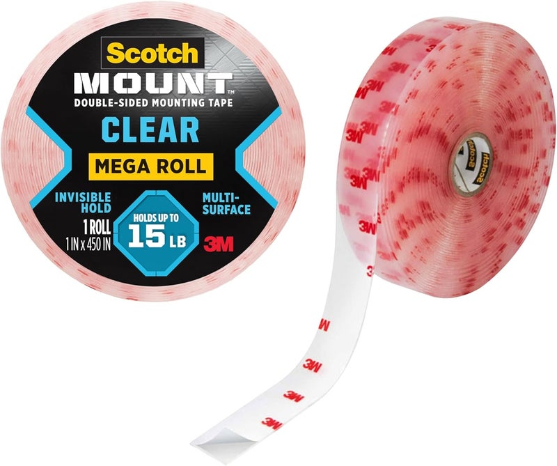 Scotch  Mount Clear Tape 1 In X 450 In (25.4Mm X 11.4M), 1 Roll/Pack Holds 6.8 Kg Using 1.52 M Transparent Color Multi-Surface Easy To Use No Tools Double Sided Adhesive Tape - Image 1