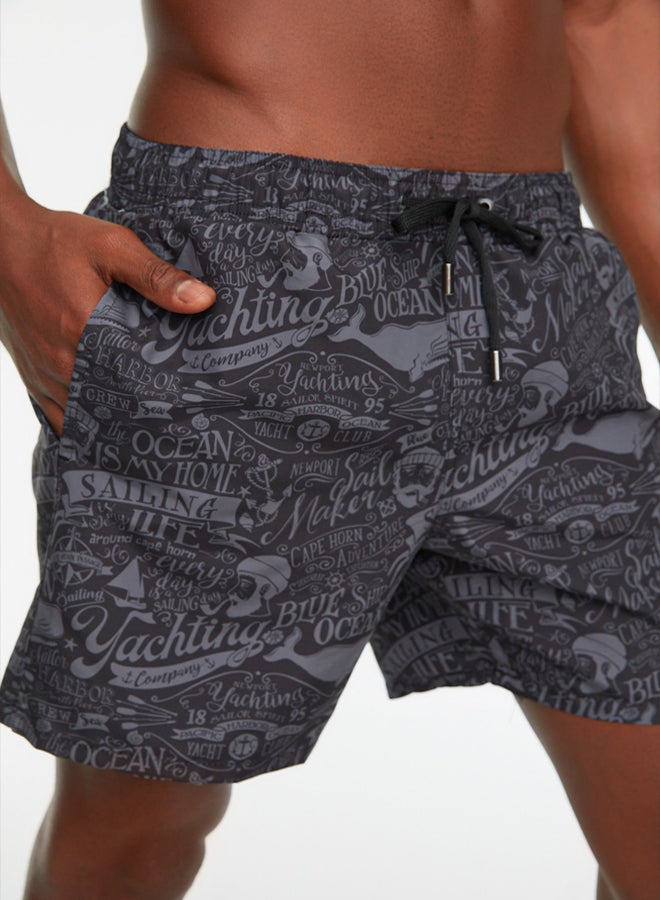 Trendyol Man Black Text Printed Standard Size Swimsuit Swim Shorts - Image 3