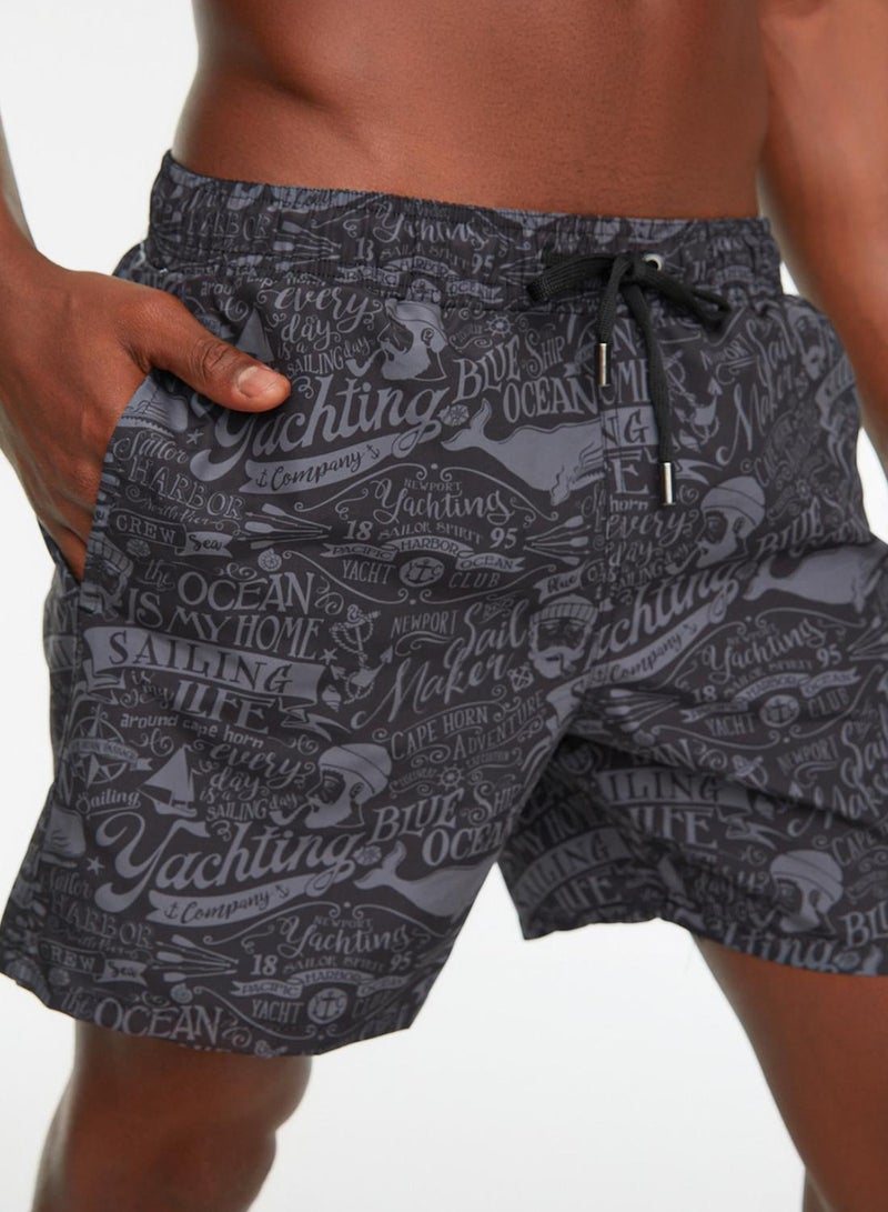 Trendyol Man Black Text Printed Standard Size Swimsuit Swim Shorts - Image 3
