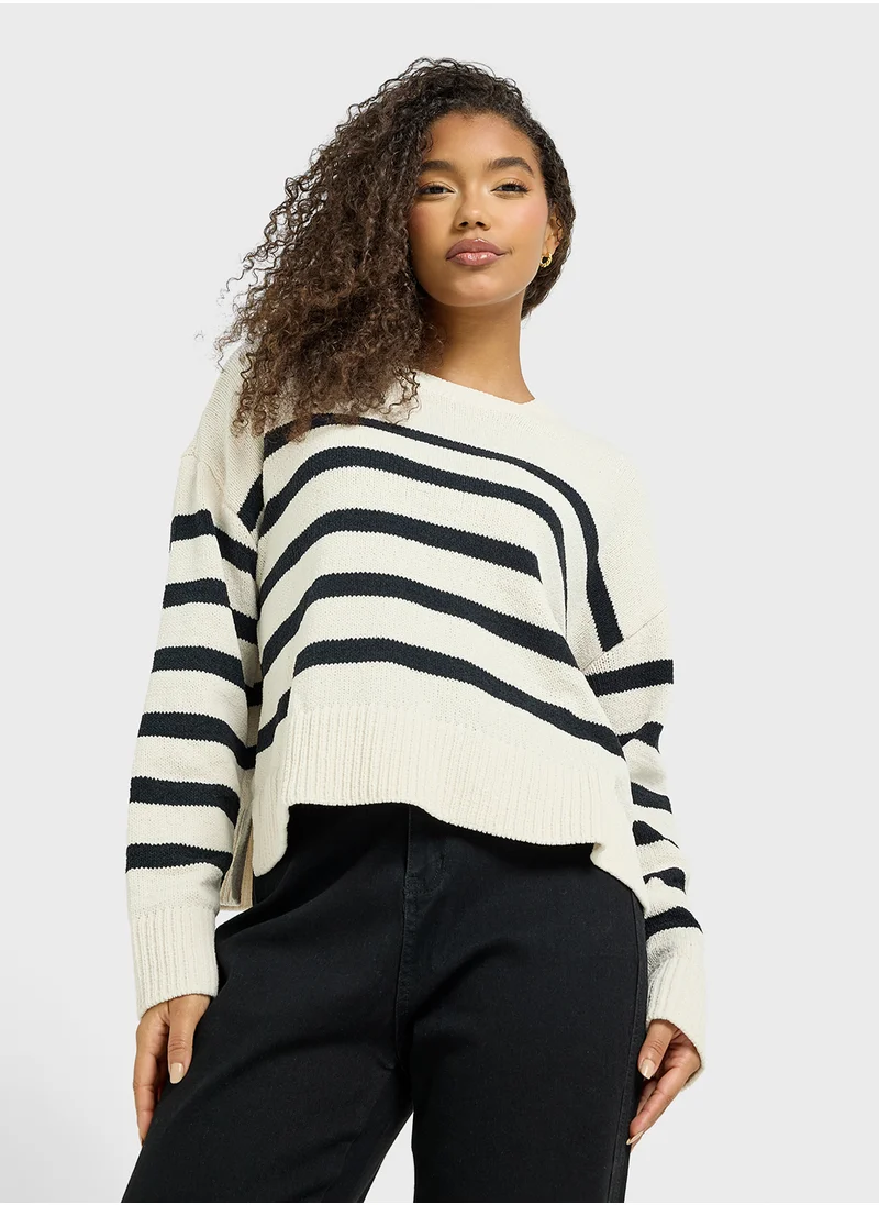 اونلي Crew Neck Striped Cardigan