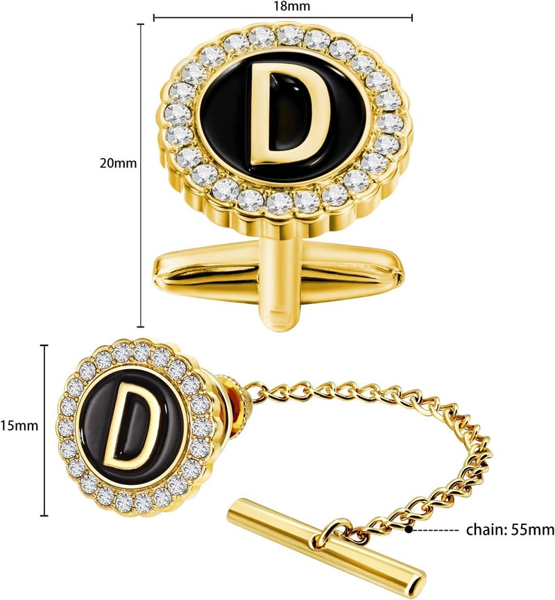 هاوسن Gold Cufflinks and Tie Tack for Men, Gold Cufflinks Crystal with Lapel Pins for Men's Women Set, Tie Tack with Chain on Tie Wedding Business Accessories - Image 5