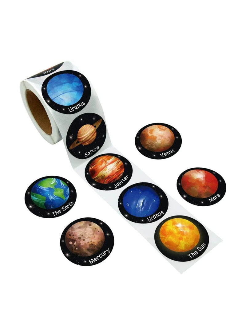JOLLITY LLC ملصقات النظام الشمسي للفضاء الخارجي، 500 قطعة لكل لفة، للأولاد والبنات والأطفال (الكواكب) - Image 1