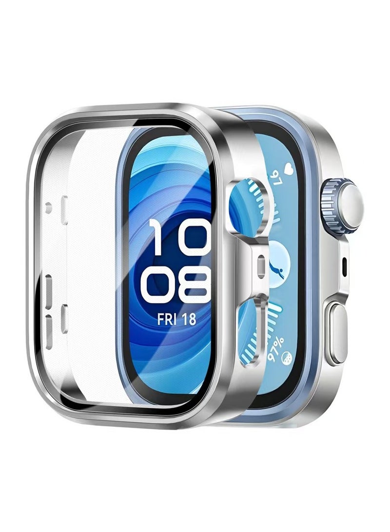 Case for Huawei Watch Fit 4 Pro,PC Shell Tempered Glass Integrated Design,Anti Fall and Scratch Resistant,High-definition and Transparent,Silver  - Image 1