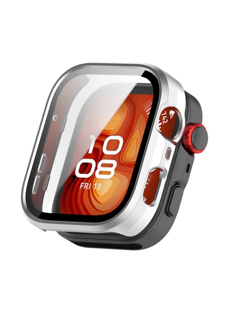 Case for Huawei Watch Fit 4 Pro,PC Shell Tempered Glass Integrated Design,Anti Fall and Scratch Resistant,High-definition and Transparent,Silver  - Image 2