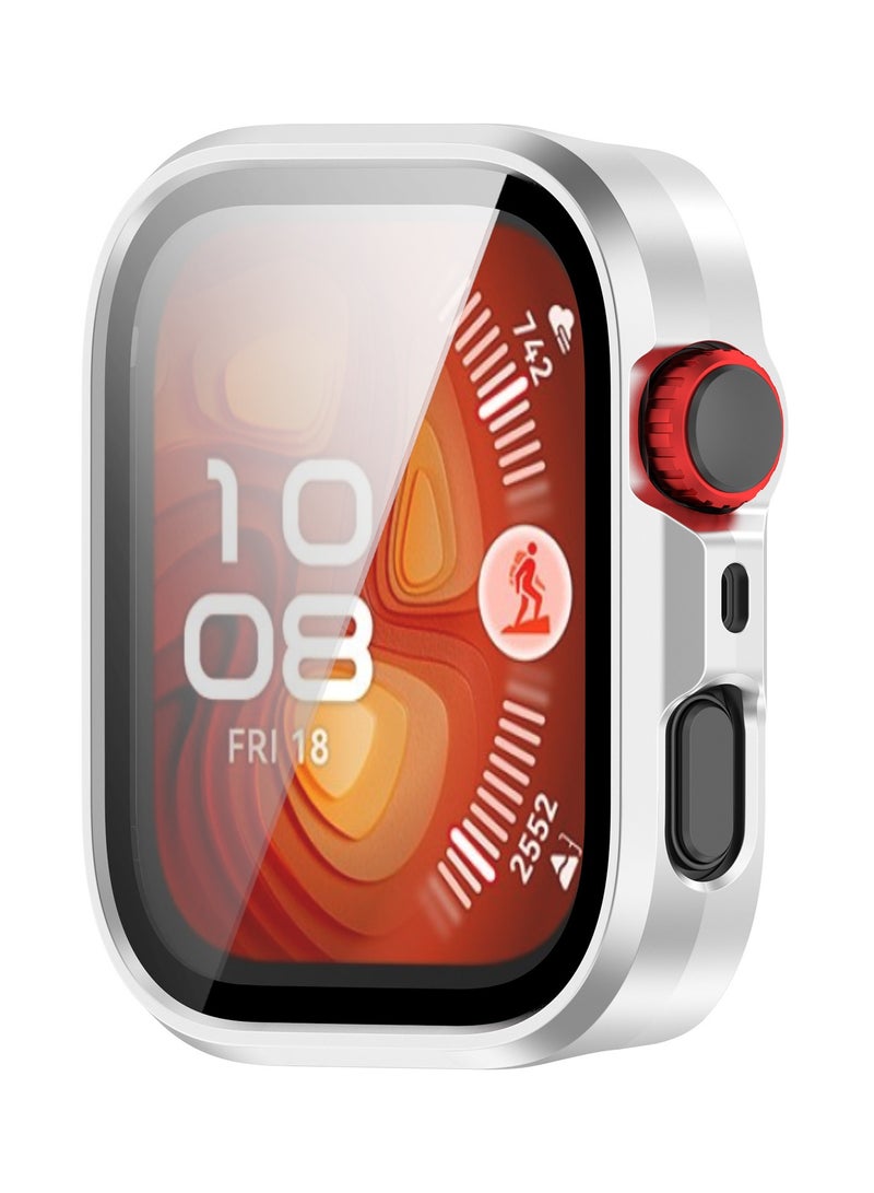 Case for Huawei Watch Fit 4 Pro,PC Shell Tempered Glass Integrated Design,Anti Fall and Scratch Resistant,High-definition and Transparent,Silver  - Image 3