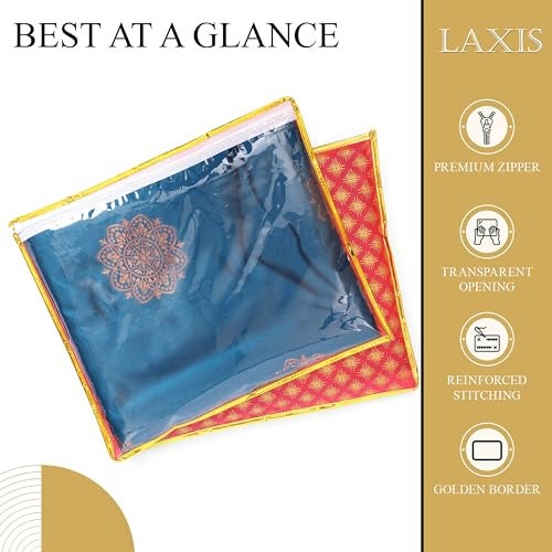 LAXIS® Non-Woven Single Saree Cover, Saree Bags, Transparent Saree Covers with Zip for Storage, Dust & Waterproof, Wardrobe Saree Packing Covers, Size-36x42x2 CM (Pack of 10, Red) - Image 4