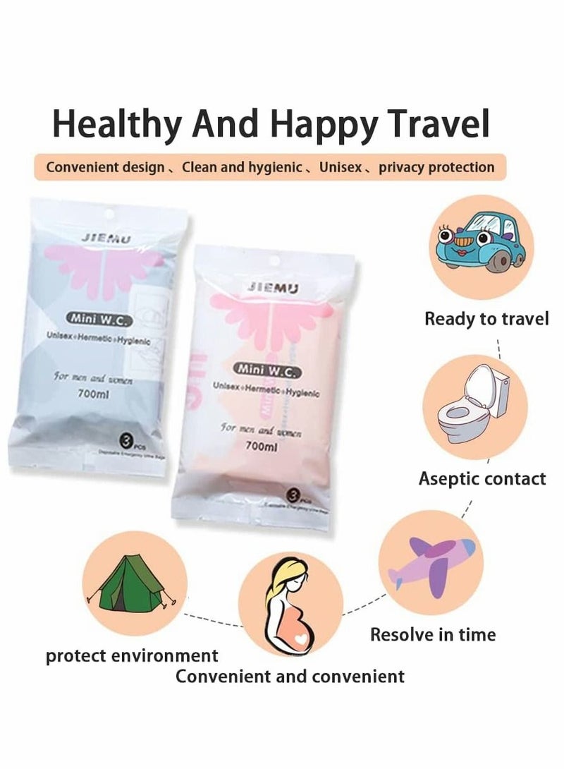 SYOSI Disposable Urine Bags, Camping Pee Bags, Disposable Urinals Vomit Bags for Travel Urinal Toilet Traffic Jam Emergency Portable Toilet Bee Bag for Men Women Kids Children Patient (3 Grey+ 3 Pink)  - Image 2