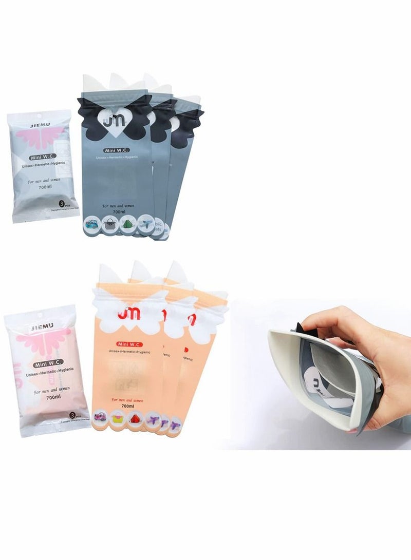 SYOSI Disposable Urine Bags, Camping Pee Bags, Disposable Urinals Vomit Bags for Travel Urinal Toilet Traffic Jam Emergency Portable Toilet Bee Bag for Men Women Kids Children Patient (3 Grey+ 3 Pink)  - Image 1