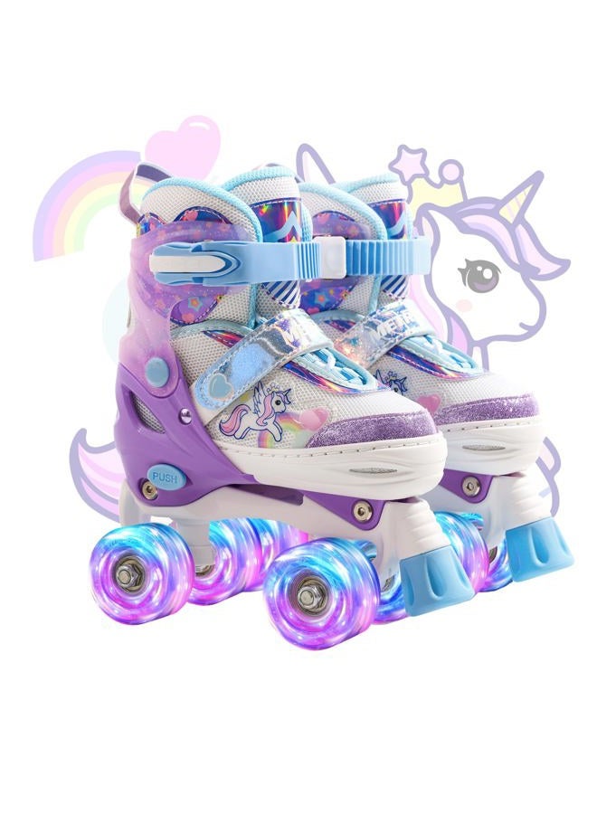 METROLLER Kids Roller Skates Girls Ages 4-6 5-8 8-12 Adjustable Toddler Roller Skates Shining Wheels Little Unicorn Sports Outdoors (Purple & White, Small-Little Kid (10c-13c US)) - Image 1