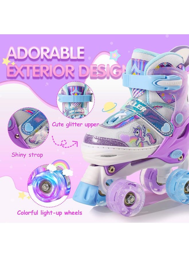 METROLLER Kids Roller Skates Girls Ages 4-6 5-8 8-12 Adjustable Toddler Roller Skates Shining Wheels Little Unicorn Sports Outdoors (Purple & White, Small-Little Kid (10c-13c US)) - Image 4