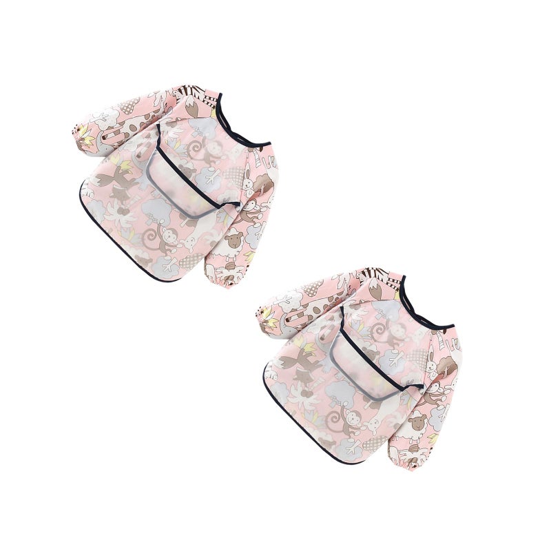 2 pcs Zoo Pattern Practical Kids Overclothes Sleeve Dining Bib for Baby Infant Newborn ( ) - Size 110 - Image 1