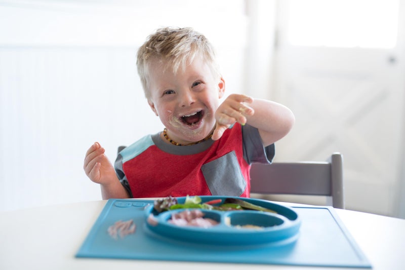 ezpz Happy Mat (Blue) - 24 Months+ - 100% Silicone Suction Placemat + Divided Plate with Three Compartments - Toddler + Preschool Essentials - Image 2