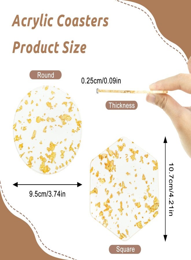 Koceci 6 PCS Gold Foil Desk Coaster Aesthetic Coasters for Desk Acrylic Coaster Decorative Plates for Table Countertop for Tabletop Protection (Clear) - Image 2