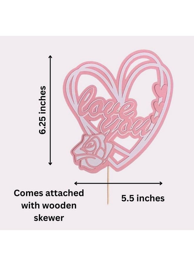 Pinfliers Pinfliers Valentine/Happy Anniversary Cake Topper for Cake Decoration, Paper Rose Love You Wedding Anniversary Cake Topper,1 pc, Love You Cake Topper for Husband/Wife Birthday, Pastel Pink  - Image 2