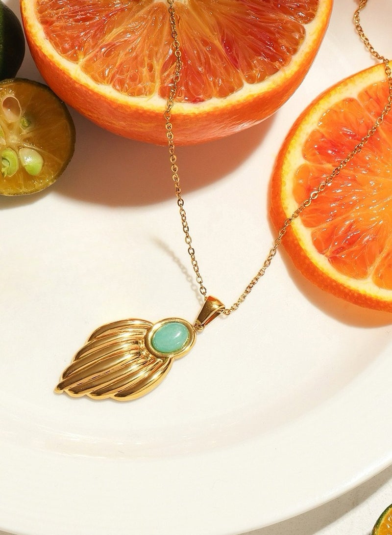 Feather Pendant Necklace with Green Beads - Gold Tone Hypoallergenic Stainless Steel - Elegant Islamic Nature Jewelry - Minimalist Luxury Design - Fast Delivery UAE - Image 5