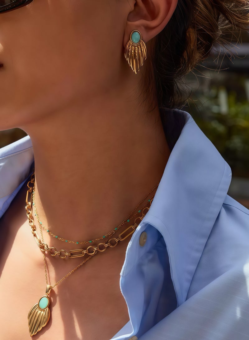 Feather Pendant Necklace with Green Beads - Gold Tone Hypoallergenic Stainless Steel - Elegant Islamic Nature Jewelry - Minimalist Luxury Design - Fast Delivery UAE - Image 3