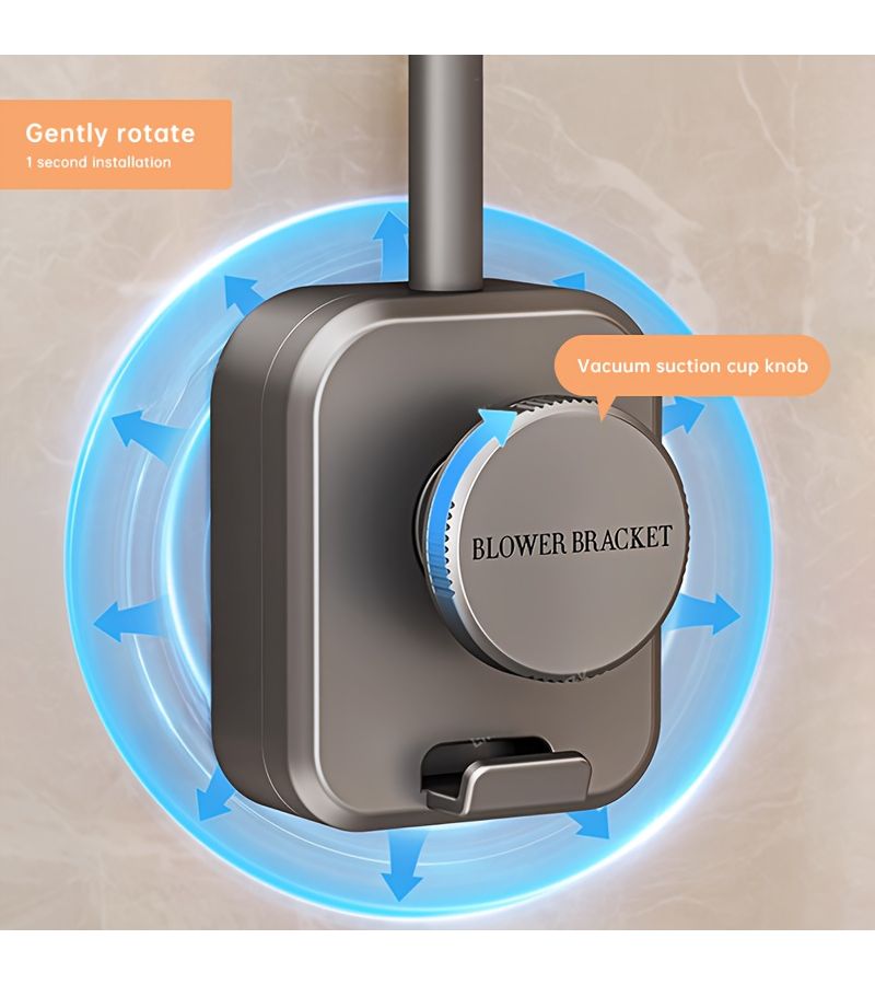 Grey Metal Suction Cup Hair Dryer Holder Wall Mount No Drill Compact Organizer - Image 5