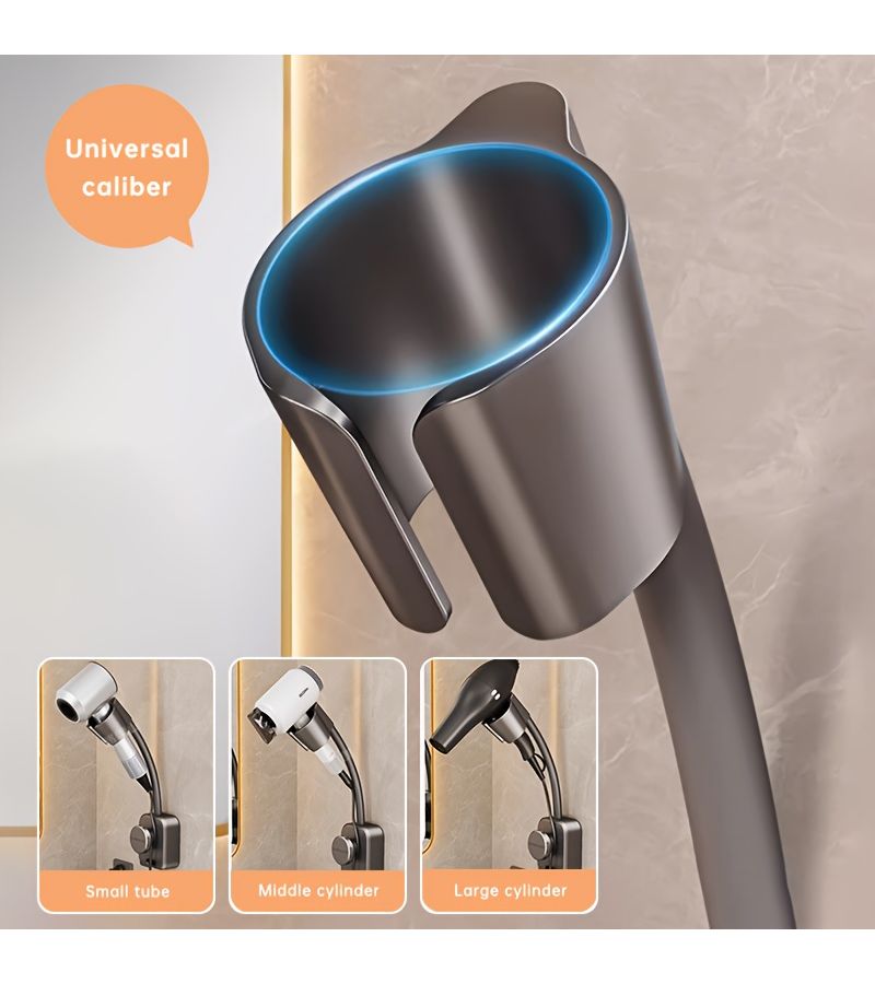 Grey Metal Suction Cup Hair Dryer Holder Wall Mount No Drill Compact Organizer - Image 4