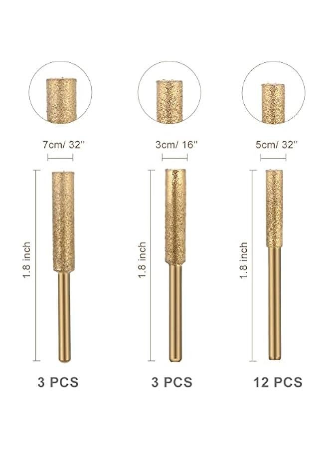 18 PCS High Hardness Diamond Chainsaw Sharpener, Titanium Plated Burr Stone File Kits in 3 Size Sharpening Wheels Chainsaw File for Chain Saw Stone Jewelry Wood (5/32'', 3/16'', 7/32'') - Image 2