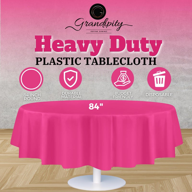 Grandipity Hot Pink 6 Pack Premium Disposable Plastic Tablecloth 84"" Inch Round Table Cover By Grandipity - Image 2