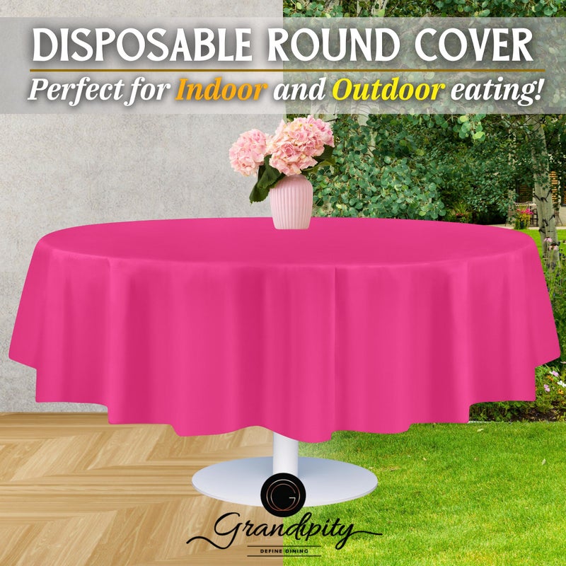 Grandipity Hot Pink 6 Pack Premium Disposable Plastic Tablecloth 84"" Inch Round Table Cover By Grandipity - Image 5